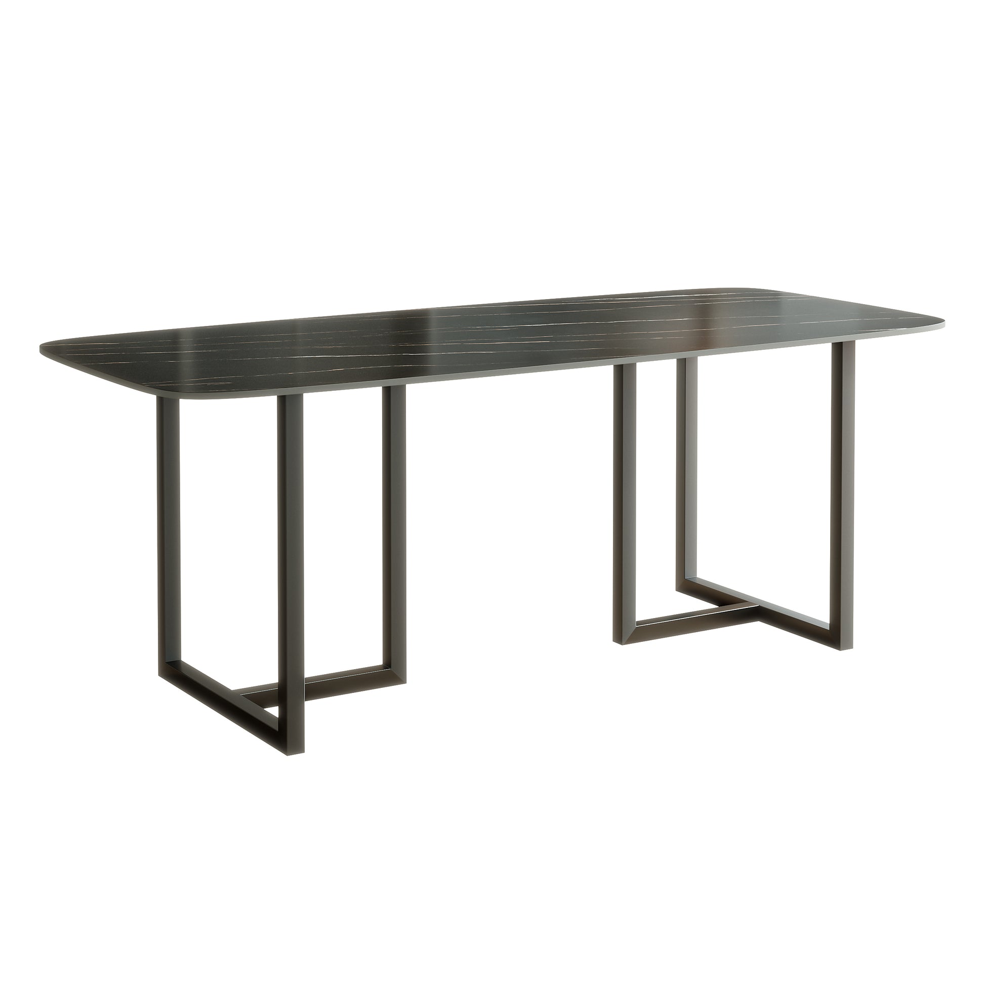 Carbon Steel Dining Table With Lauren Black Gold Stone Surface Supports Up To 74 Kg Black Gold Carbon Steel