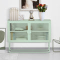 Stylish Tempered Glass Cabinet Credenza With 2 Fluted Glass Doors Adjustable Shelf U Shaped Leg Anti Tip Dust Free Enclosed Cupboard For Kitchen Living Room Light Green Light Green Tempered Glass