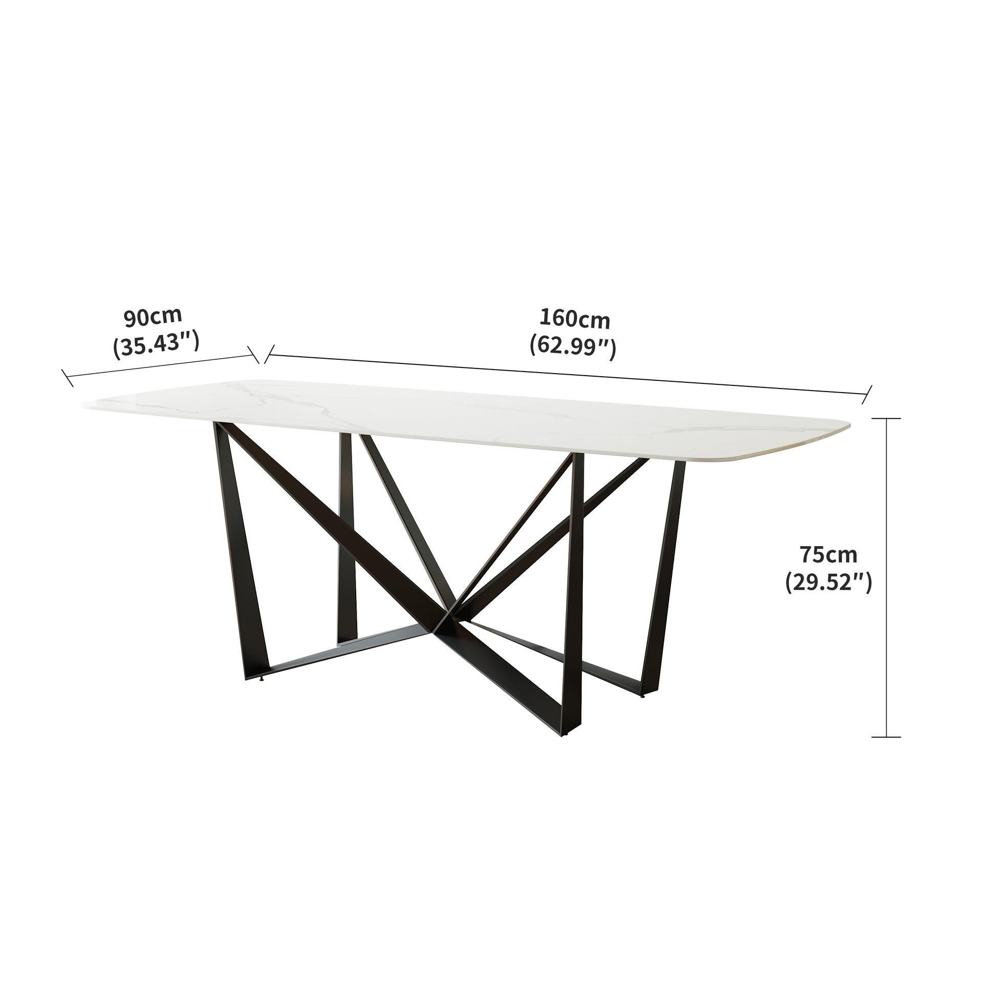 Sleek Black Sandstone Dining Table With Glossy Snow Mountain Stone Top And Carbon Steel Base Load Capacity 91.5 Kg White Carbon Steel