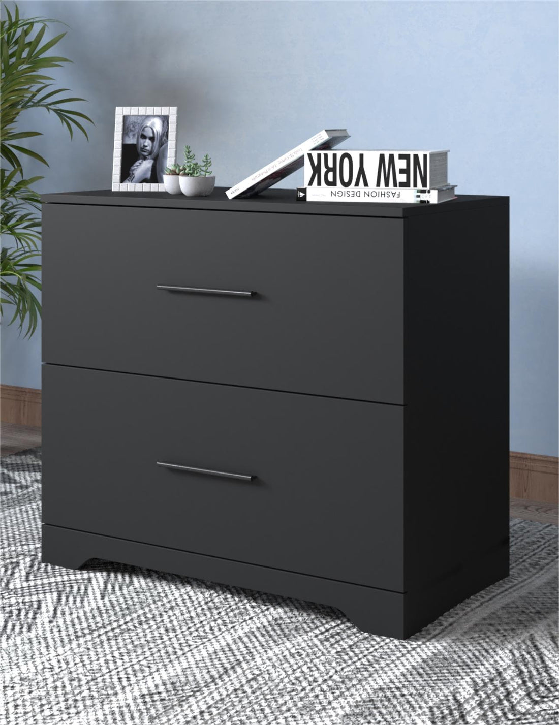 2 Drawer Lateral Filing Cabinet,Storage Filing Cabinet For Home Office, Black Black Particle Board