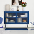 Stylish Tempered Glass Cabinet Credenza With 2 Fluted Glass Doors Adjustable Shelf U Shaped Leg Anti Tip Dust Free Enclosed Cupboard For Kitchen Living Room Black Blue White Blue Tempered Glass