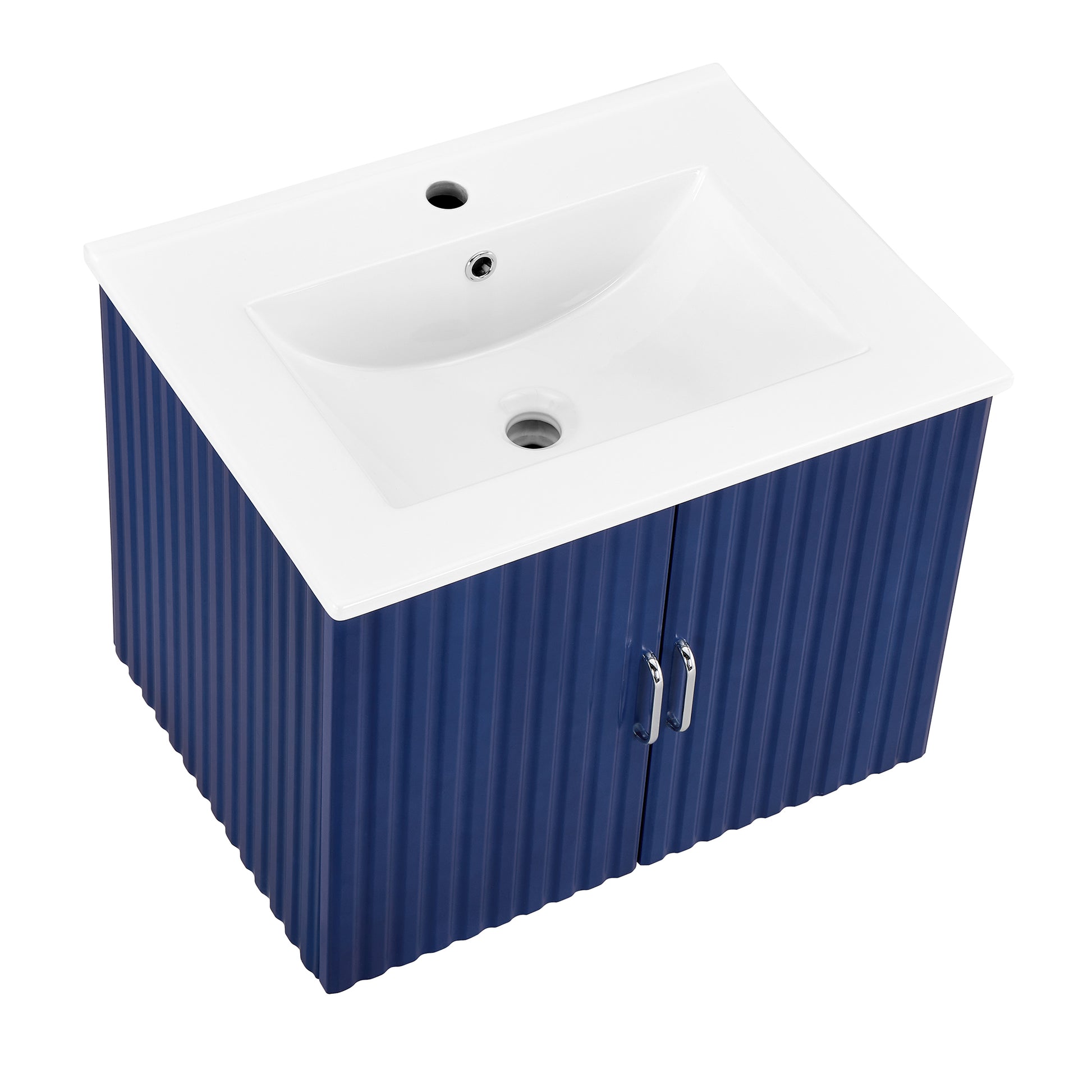 24" Floating Wall Mounted Bathroom Vanity With White Porcelain Sink And Soft Close Doors Blue Ceramic Mdf