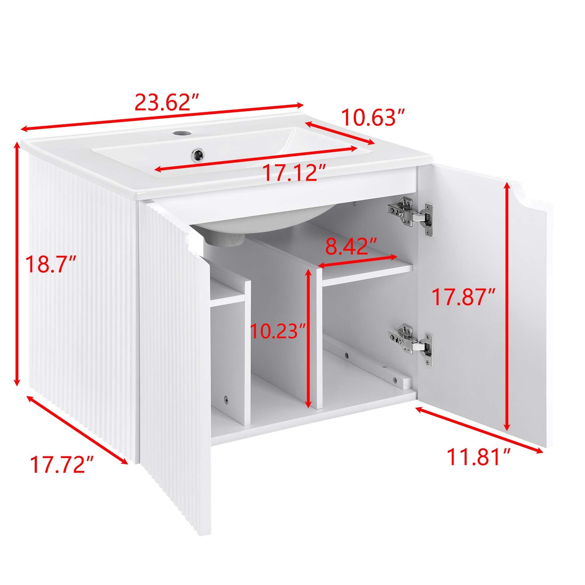 24" Floating Wall Mounted Bathroom Vanity With White Porcelain Sink And Soft Close Doors White Ceramic Mdf