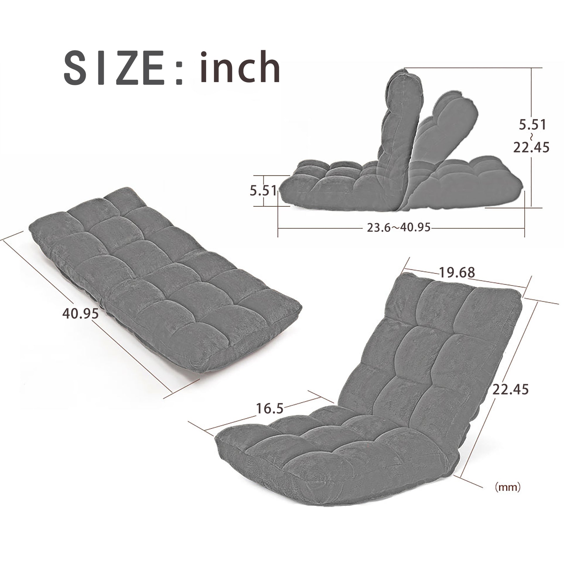 Modern Folding Lounge Chaise For Living Room And Bedroom,5 Reclining Position, Djustable Foldable Modern Leisure Sofa Video Gaming Sofa Navy Cotton Metal