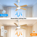 Energy Saving 42 Inch Ceiling Fan 5 Blades Noiseless Reversible Dc Motor Remote Control With Led Light White Mdf