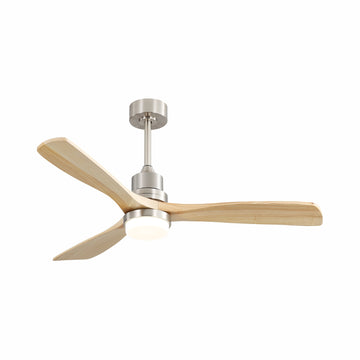 Indoor 52 Inch Ceiling Fan With Dimmable Led Light 6 Speed Remote 3 Wood Blade Reversible Dc Motor For Bedroom Brushed Nickel Metal & Wood