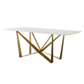 Titanium Gold Stainless Steel Dining Table With Polished Snow Mountain Stone Surface Supports Up To 91.5 Kg White Stainless Steel