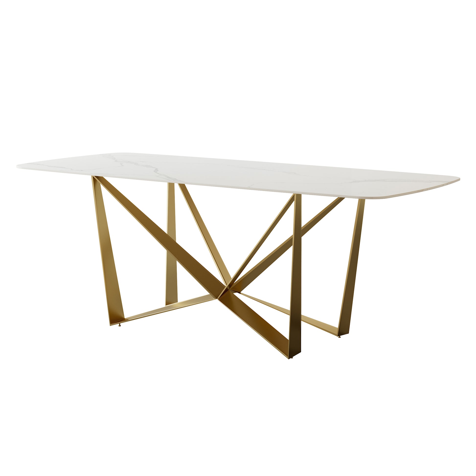 Titanium Gold Stainless Steel Dining Table With Polished Snow Mountain Stone Surface Supports Up To 94.5 Kg Excluding Chairs White Stainless Steel