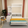 Queen Size Morden Deisgn Big Size Vertical Murphy Bed With Table And Shelf For Bedroom Or Guestroom White Wall Bed Space Saving Hidden Bed With Style Gas Struts Box Spring Not Required Queen White Metal Bedroom Murphy Plywood