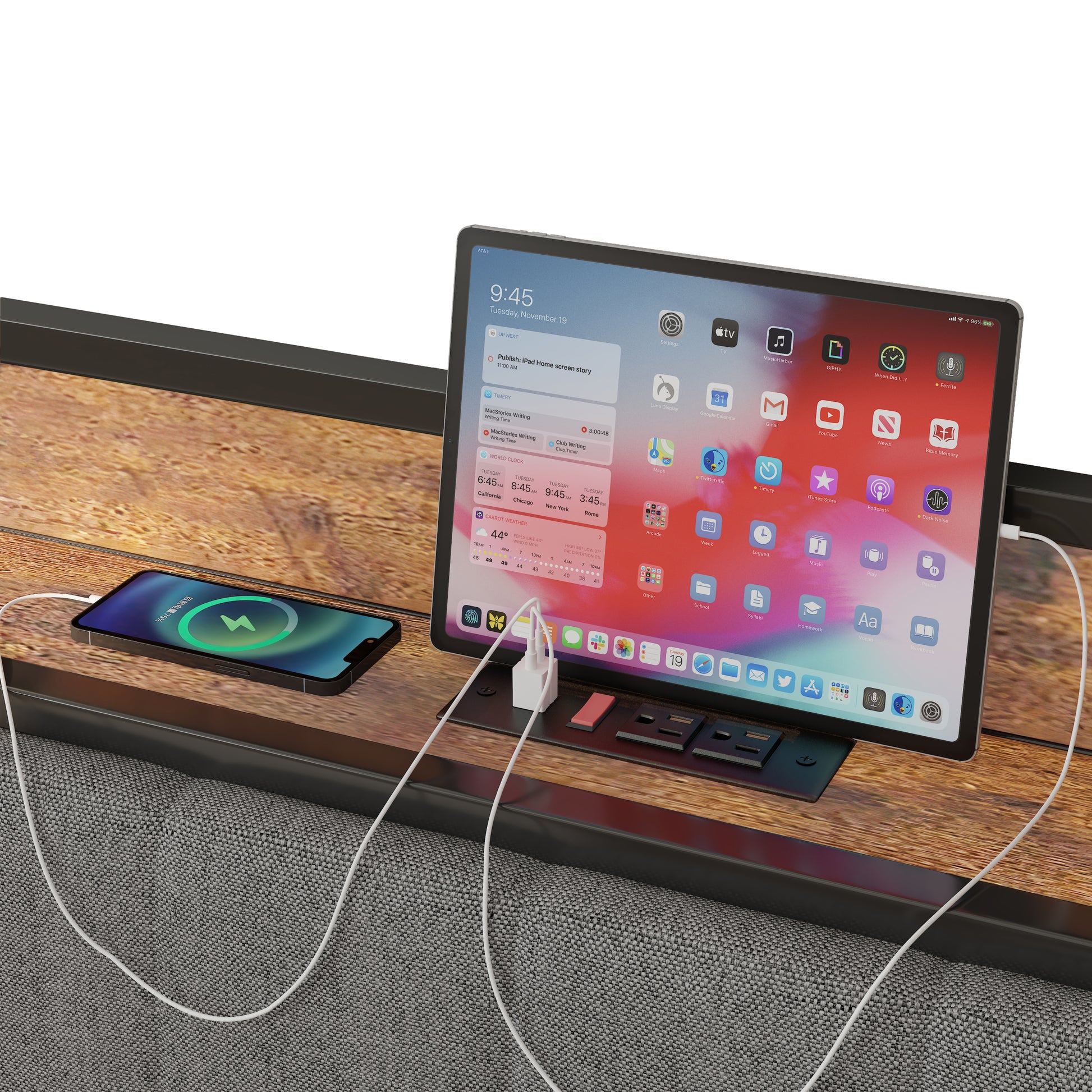 Queen Size Bed Frame With Charging Station, Upholstered Headboard, Metal Platform, Grey Box Spring Not Required Queen Dark Gray Metal Bedroom Bed Frame Upholstered Linen Metal