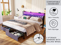King Bed Frames With Storage Headboard And Drawers, Led Platform Bed Frame King Size, Led Upholstered Bed Frame With Charging Station, No Box Spring Needed, Easy Assembly, Grey Box Spring Not Required King Gray Metal Bedroom Bed Frame Mdf Metal