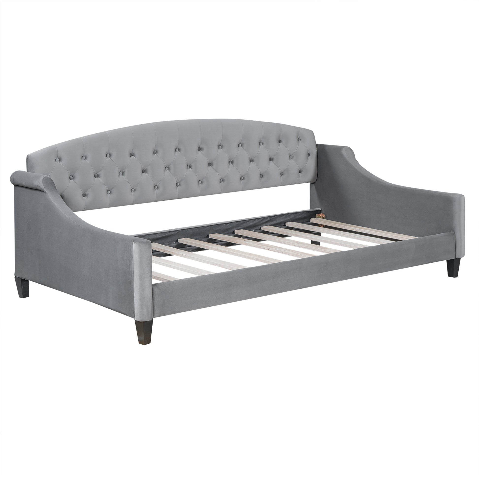 Modern Luxury Tufted Button Daybed,Twin,Gray Box Spring Not Required Twin Gray Wood Velvet Upholstered