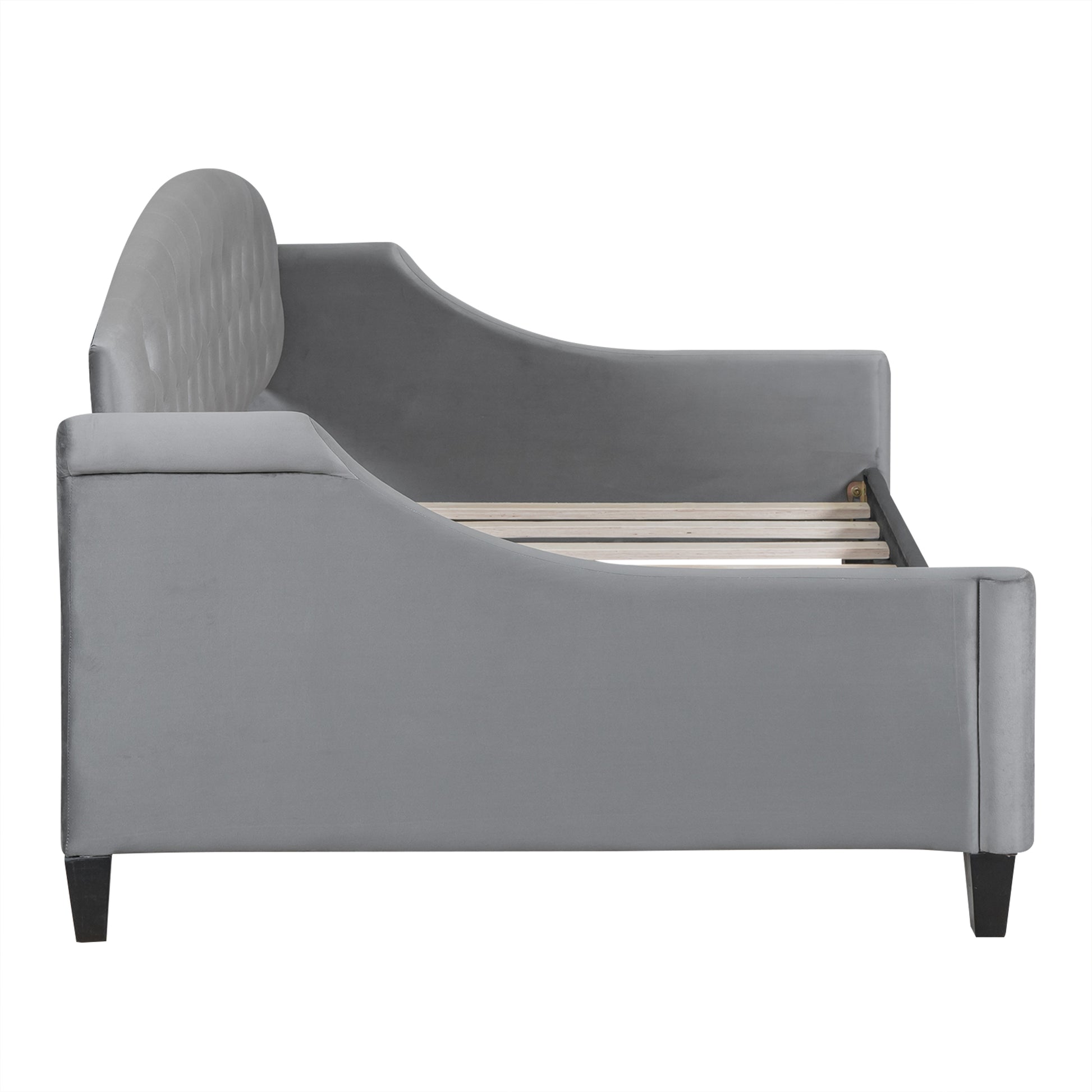 Modern Luxury Tufted Button Daybed,Twin,Gray Box Spring Not Required Twin Gray Wood Velvet Upholstered