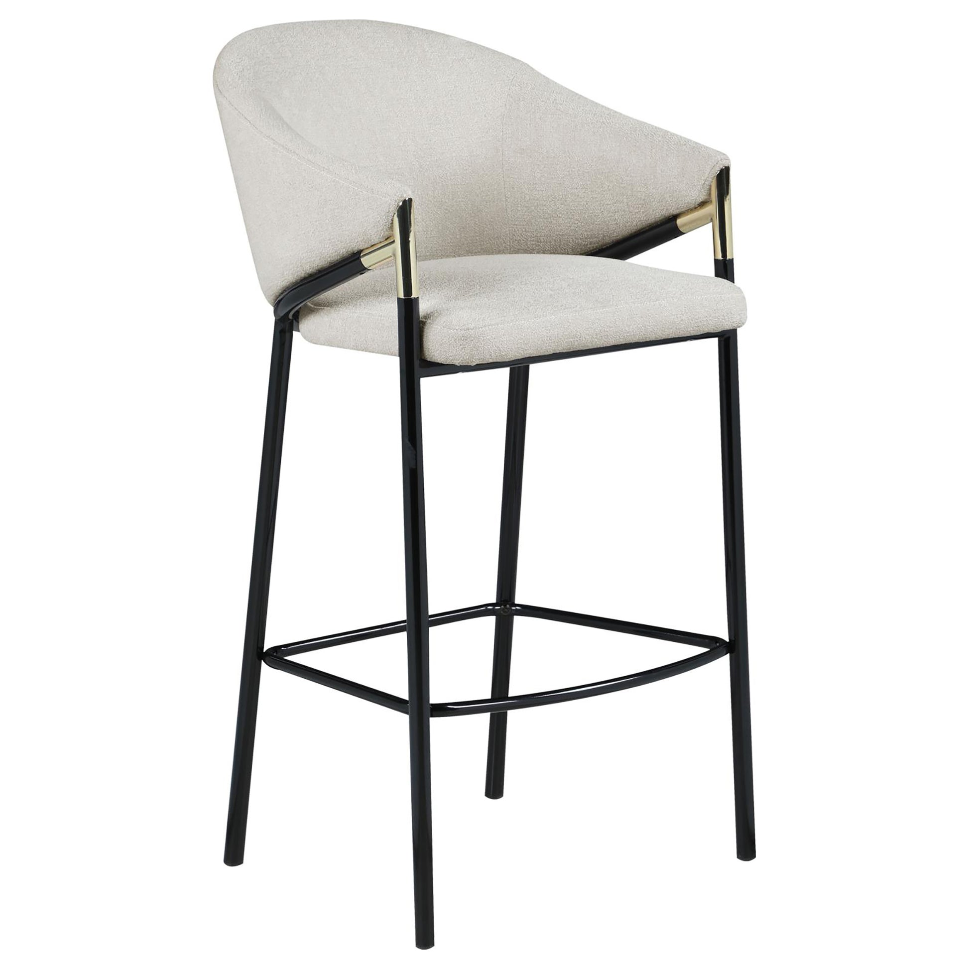 Beige And Glossy Black Sloped Arm Bar Stools Set Of 2 Solid Beige Dining Room Foam Spot Clean Contemporary,Modern Bar Stools Solid Back Set Of 2 Foam Fabric