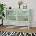 Stylish Tempered Glass Cabinet Credenza With 2 Fluted Glass Doors Adjustable Shelf U Shaped Leg Anti Tip Dust Free Enclosed Cupboard For Kitchen Living Room Light Green Light Green Tempered Glass