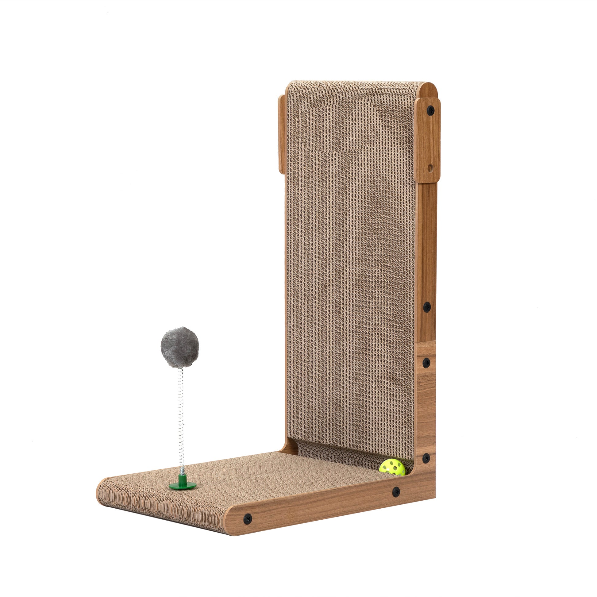 Indoor Cat Scratching Board For Small To Large Cat, Corrugated Board Covered Cat Scratcher, Cat Scratching Pad With Bell And Built In Toy Brown Mdf