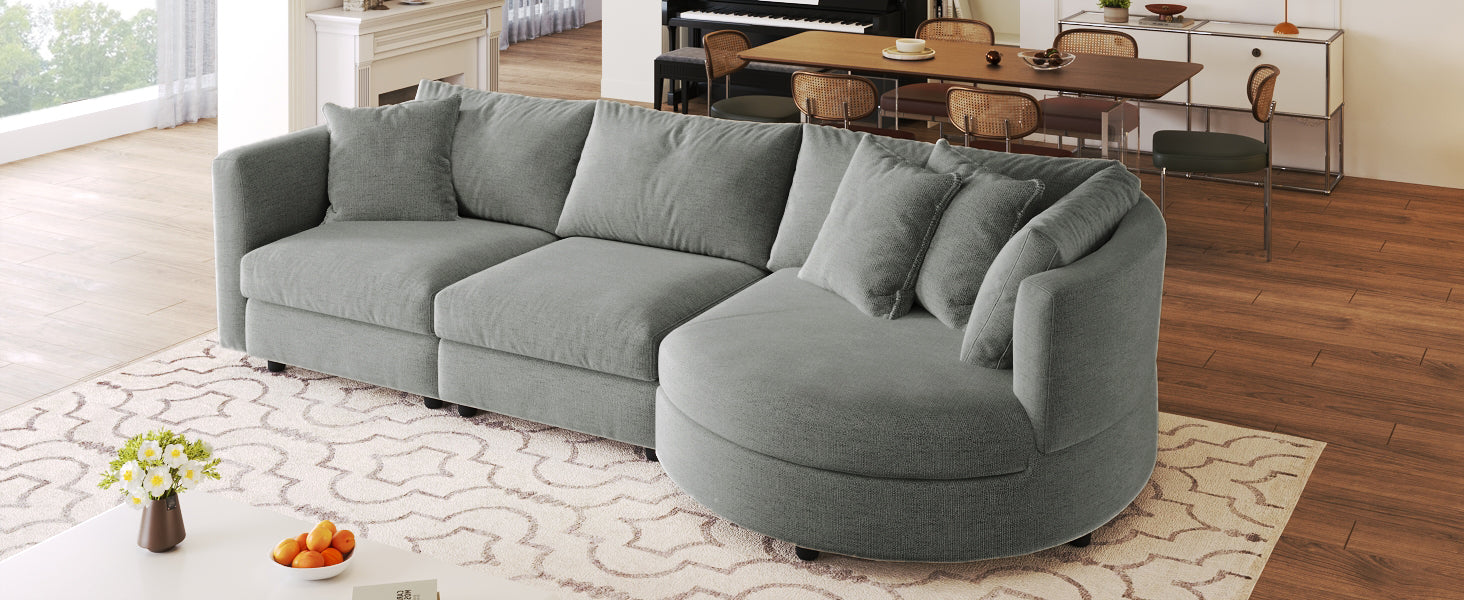 Three Indoor Cushioned Combination Sofas With Three Pillows And Curved Seat, For Living Room, Study Room, And Apartment Gray Polyester