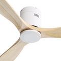 52 Inch Ceiling Fan Natural 3 Solid Wood Fan Blade Noiseless Reversible Dc Motor Remote Control For Living Room White Metal & Wood