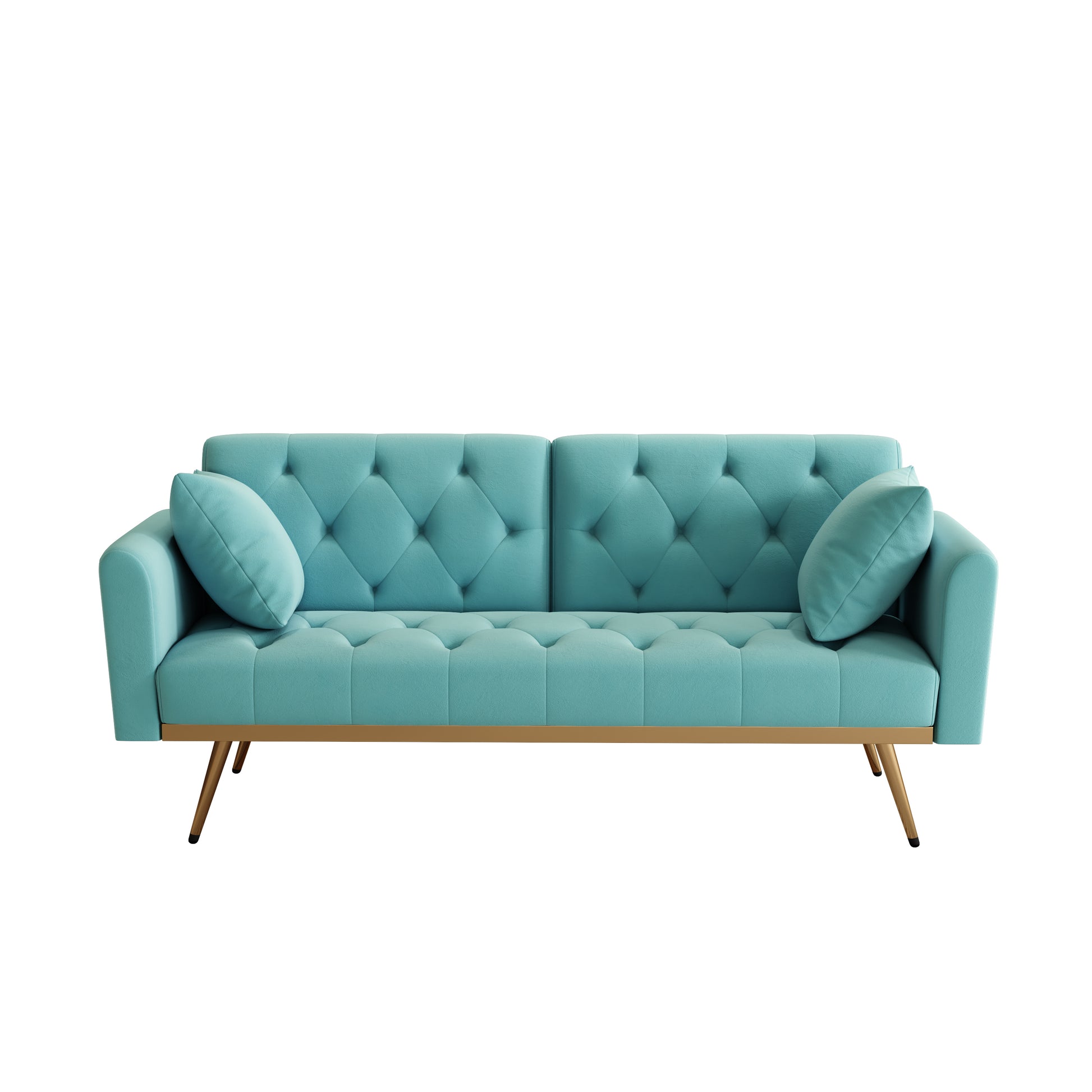 68.3" Baby Blue Velvet Nail Head Sofa Bed With Throw Pillow And Midfoot Baby Blue Foam 2 Seat