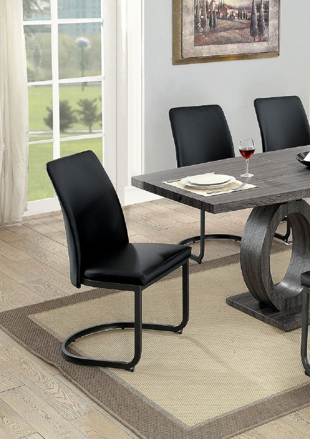 Contemporary Dark Gray Set of 2pc Side Chairs Kitchen black+ gray-dining
