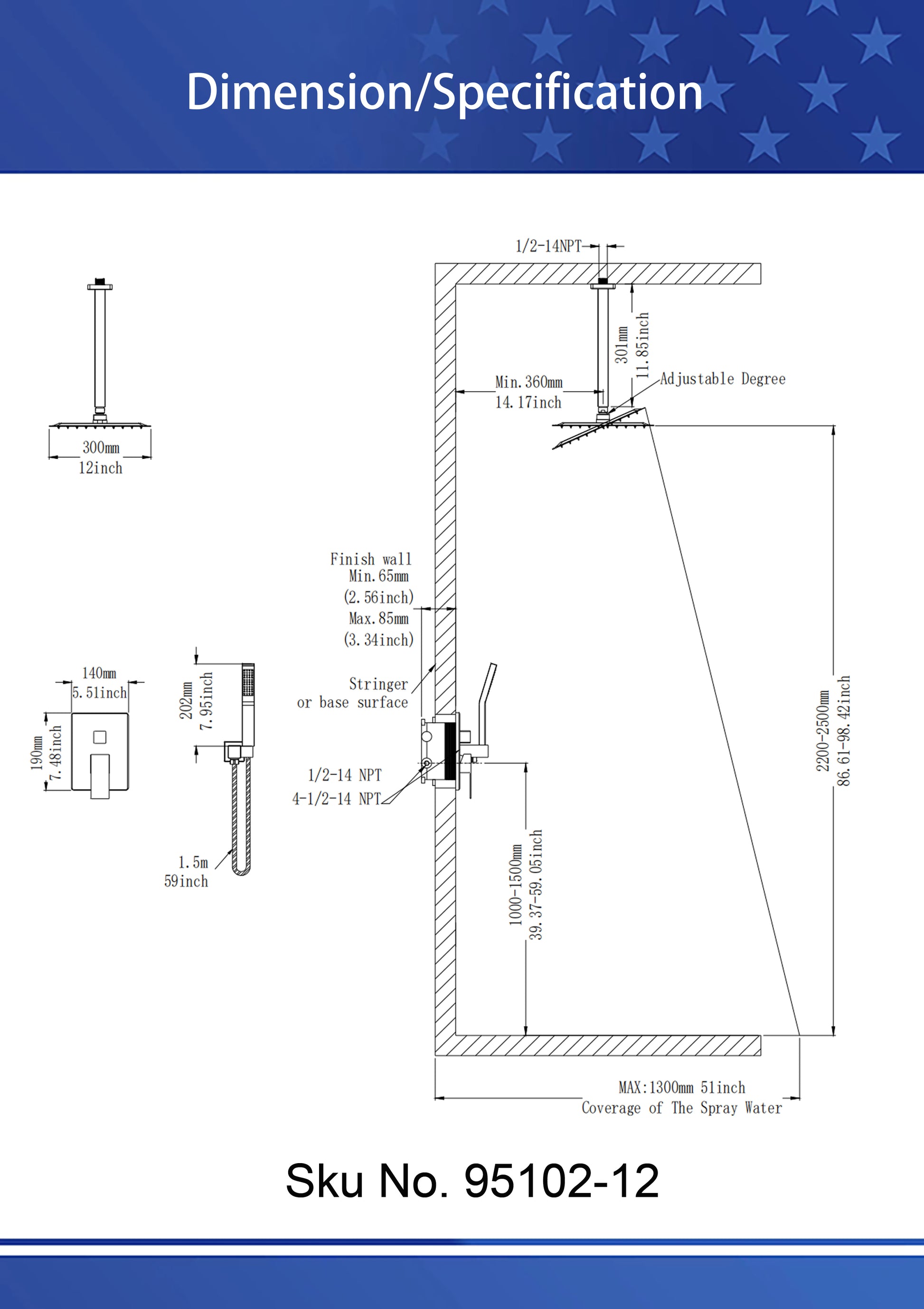 12 inch Ceiling Shower System Brushed Nickel Shower black-brass