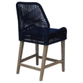 Dark Blue And Weathered Wash Counter Height Stools Set Of 2 Solid Blue Light Brown Dining Room Foam Wipe Clean Coastal Dining Chairs Mahogany Open Back Woven Rope