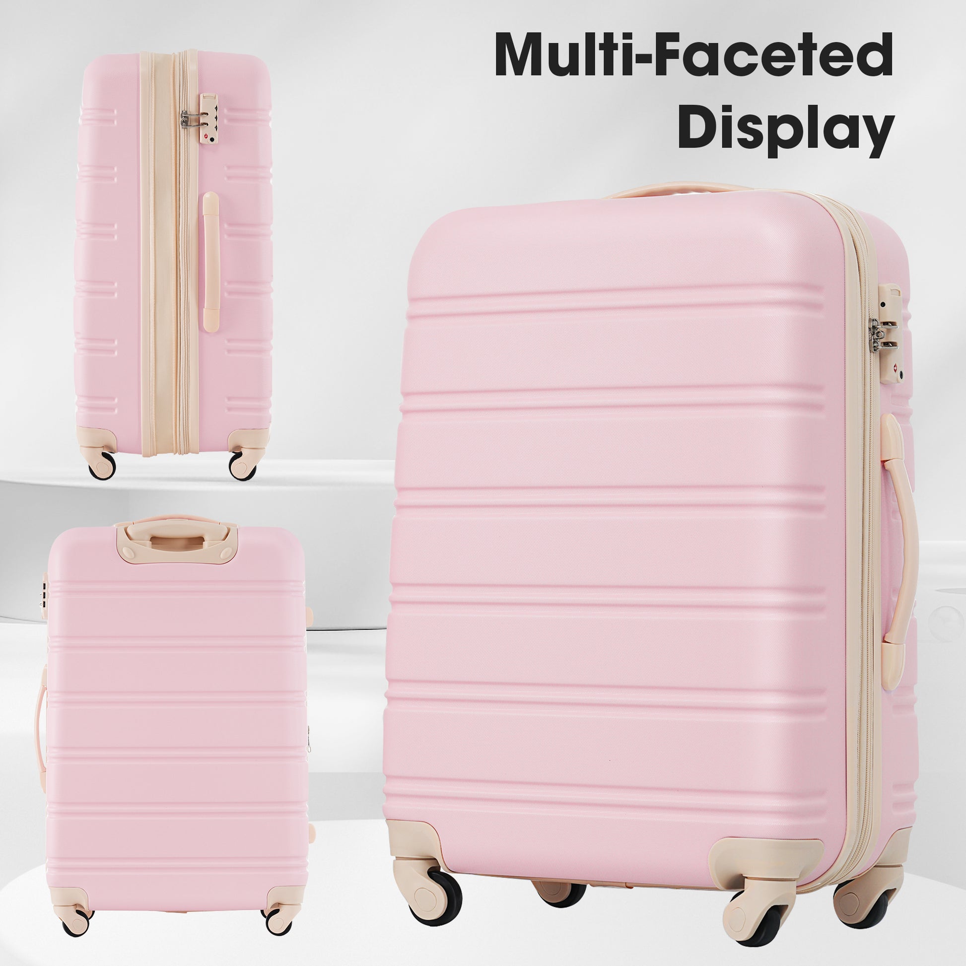 3 Piece Luggage Set Hardside Spinner Suitcase With Tsa Lock 20" 24' 28" Available Light Pink Abs