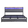 King Bed Frames With Storage Headboard And Drawers, Led Platform Bed Frame King Size, Led Upholstered Bed Frame With Charging Station, No Box Spring Needed, Easy Assembly, Grey Box Spring Not Required King Gray Metal Bedroom Bed Frame Mdf Metal