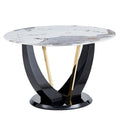 Modern Minimalist Circular Glass Tabletop With A Diameter Of 48 Inches, Paired With Black Mdf Legs. Suitable For Restaurants And Living Rooms. White Mdf Glass