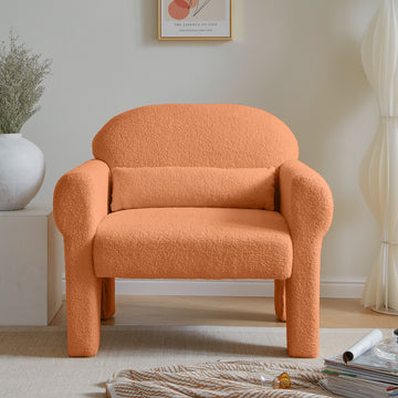 Modern Boucle Accent Chair With Lumbar Pillow For Living Room Orange Fabric 1 Seat