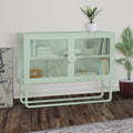 Stylish Tempered Glass Cabinet Credenza With 2 Fluted Glass Doors Adjustable Shelf U Shaped Leg Anti Tip Dust Free Enclosed Cupboard For Kitchen Living Room Light Green Light Green Tempered Glass