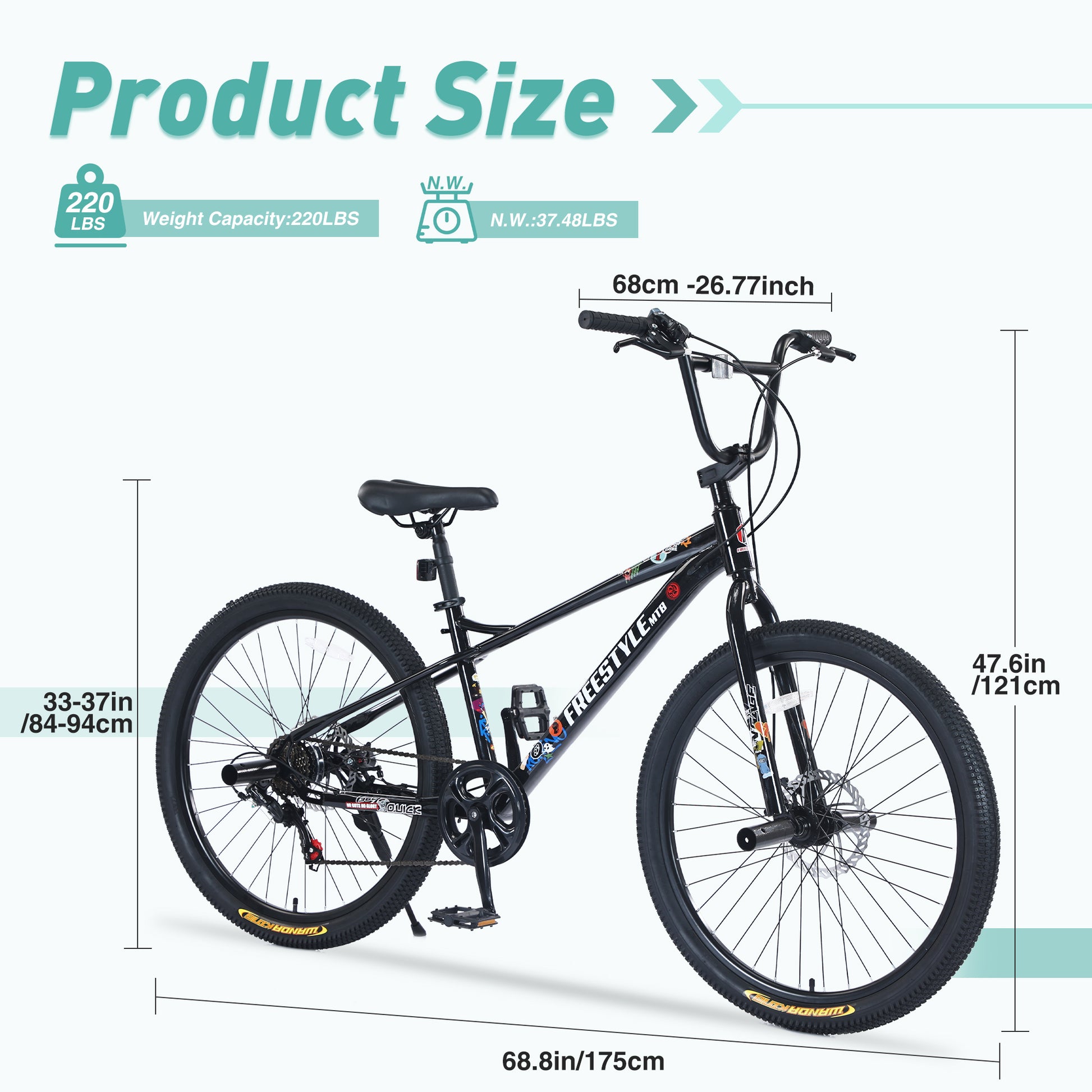 Freestyle Kids Bike Double Disc Brakes 26 Inch Children'S Bicycle For Boys Girls Age 12 Years Cycling Black Garden & Outdoor Carbon Steel