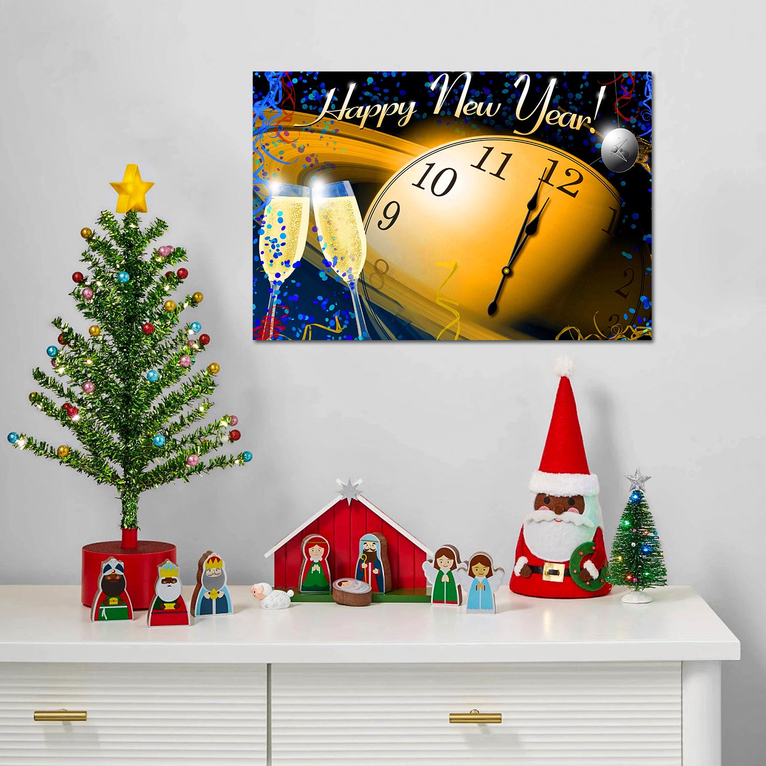 Framed Canvas Wall Art Decor Painting For Year,Happy rectangle-framed-multicolor-new year