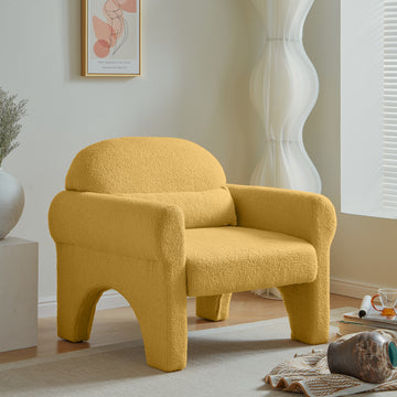 Modern Boucle Accent Chair With Lumbar Pillow For Living Room Antique Yellow Fabric 1 Seat