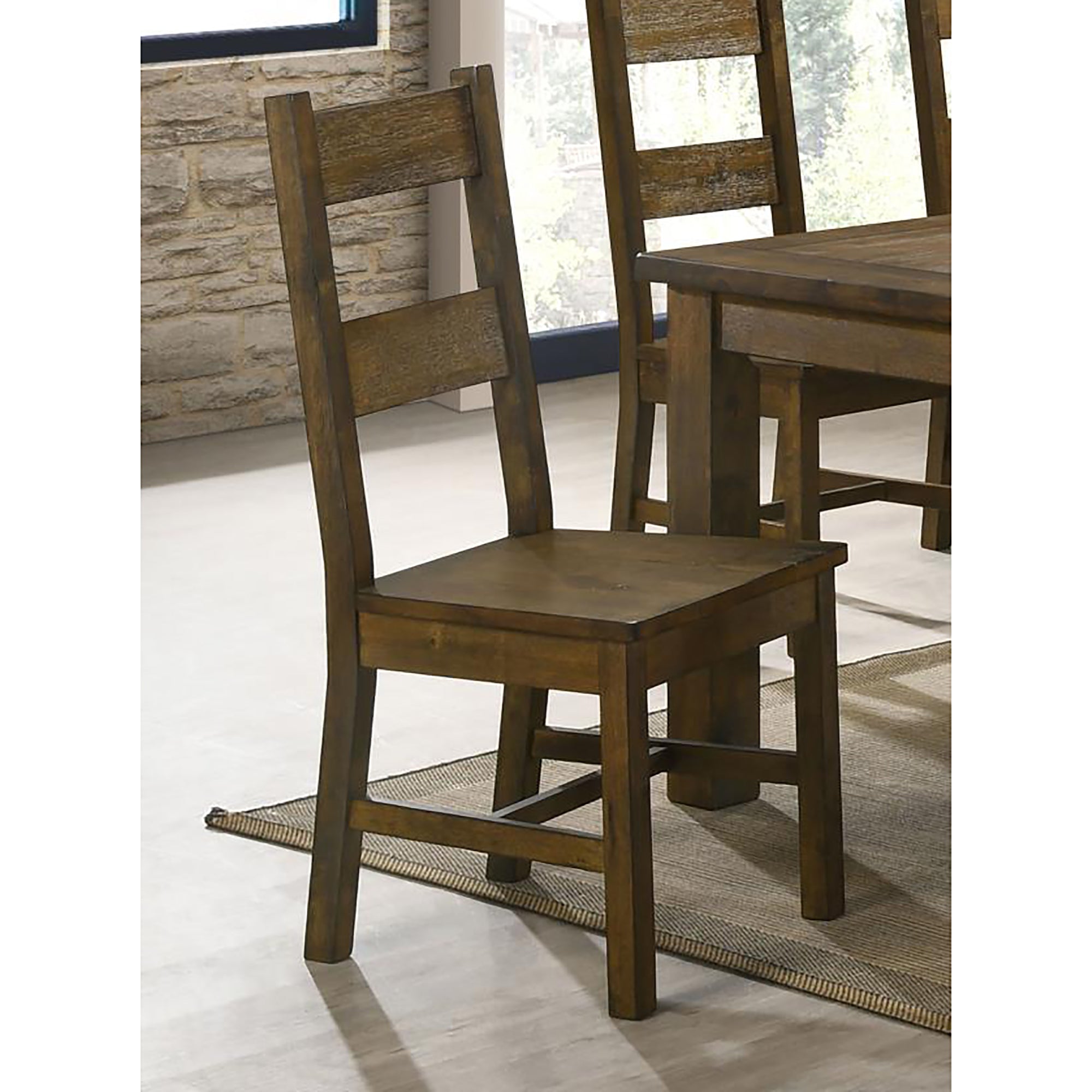 Rustic Golden Brown Ladder Back Dining Chairs Set Of 2 Solid Brown Brown Dining Room Wipe Clean Farmhouse,Rustic Side Chair Rubberwood Ladder Back Wood