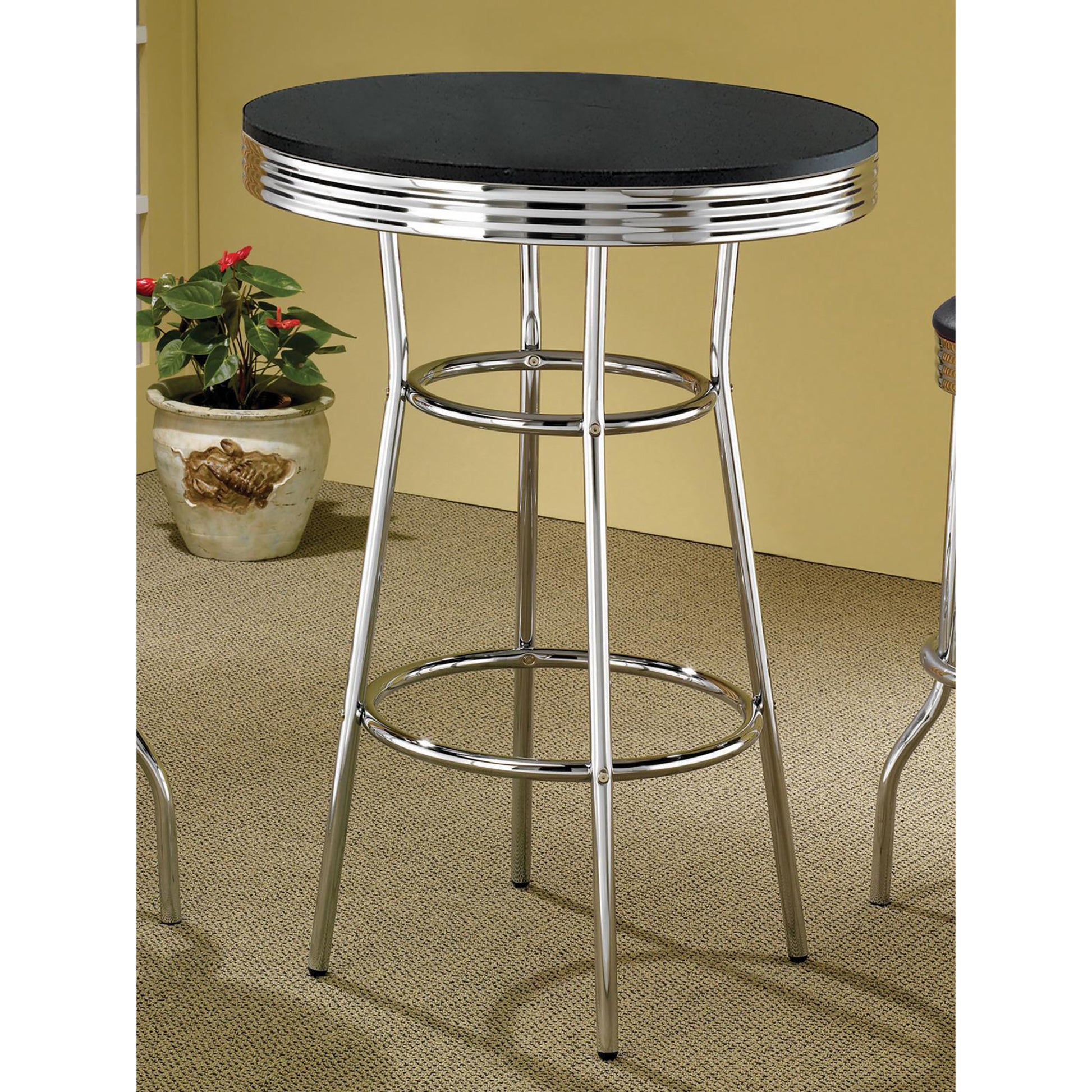 Black and Chrome Round Bar Table black-dining