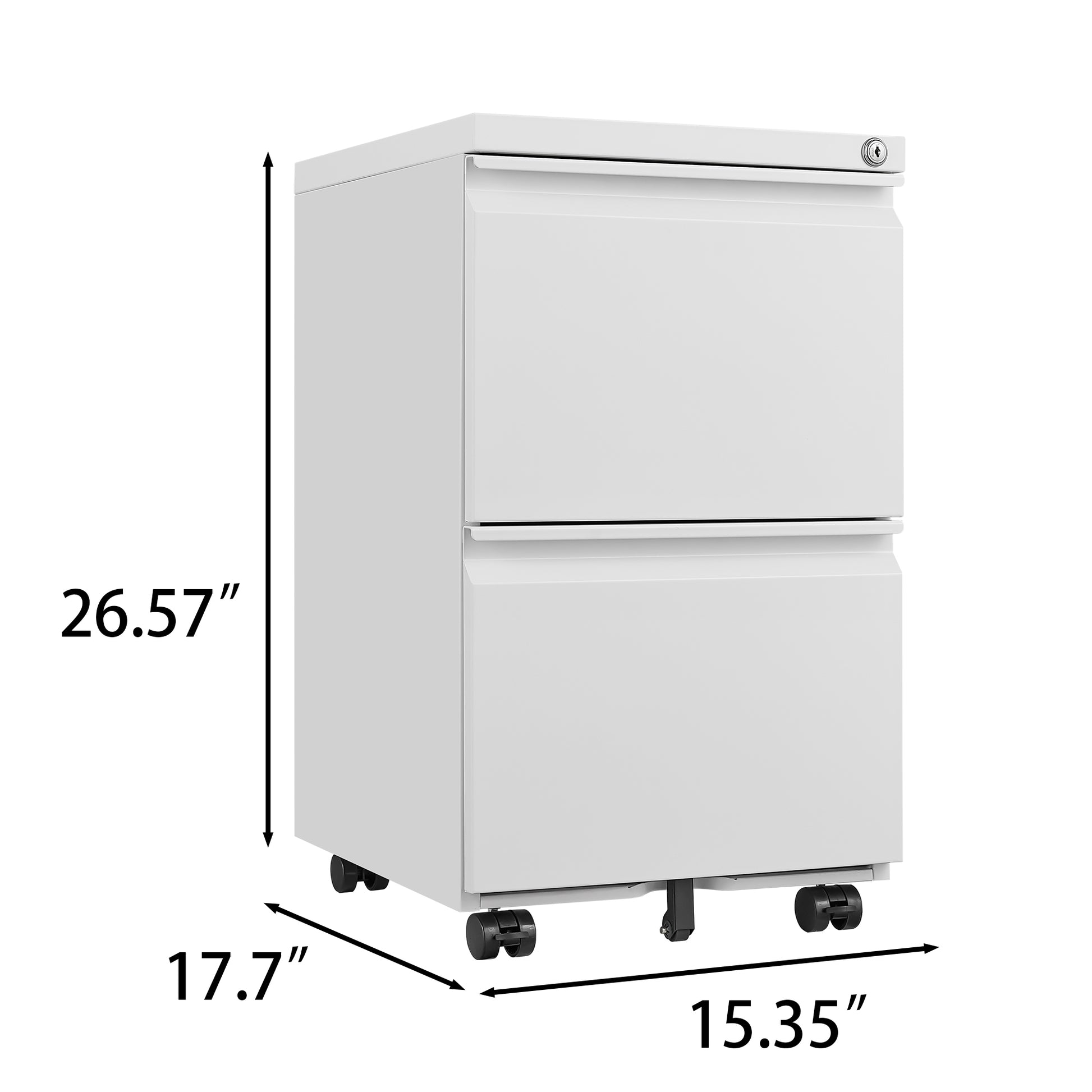 Metal 2 Drawer Mobile File Cabinet With Lock, Under Desk Office Steel Filing Cabinet, 25.6''H Legal Letter Size Files Storage Cabinet,White Filing Cabinets 1 2 Drawers White Office Mobile Steel Metal