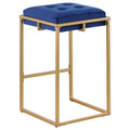 Blue And Gold Square Counter Height Stools Set Of 2 Solid Blue Dining Room Foam Spot Clean Square Contemporary,Modern Bar Stools Foam Velvet