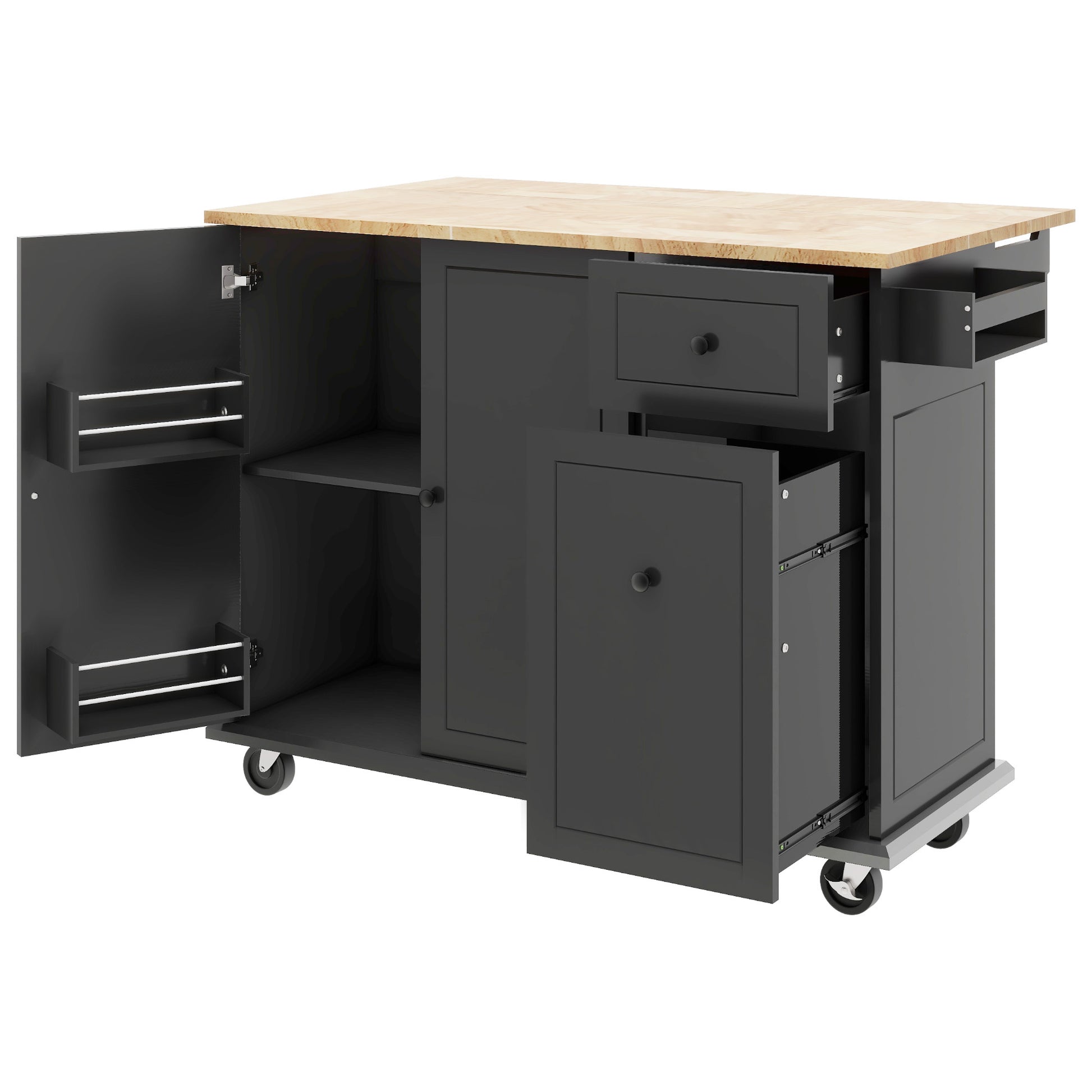 Kitchen Island with Drop Leaf, 53.9" Width Rolling