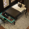 Gaming Mid Loft Bed With Desk, Led, Full, Black Full Black Mdf Metal