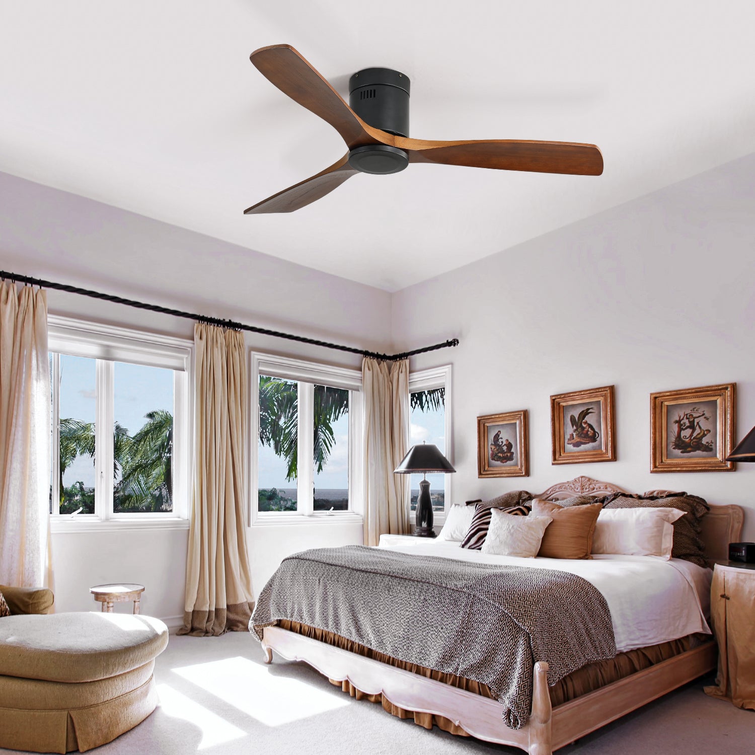 52 Inch Indoor Wooden Ceiling Fan With 3 Solid