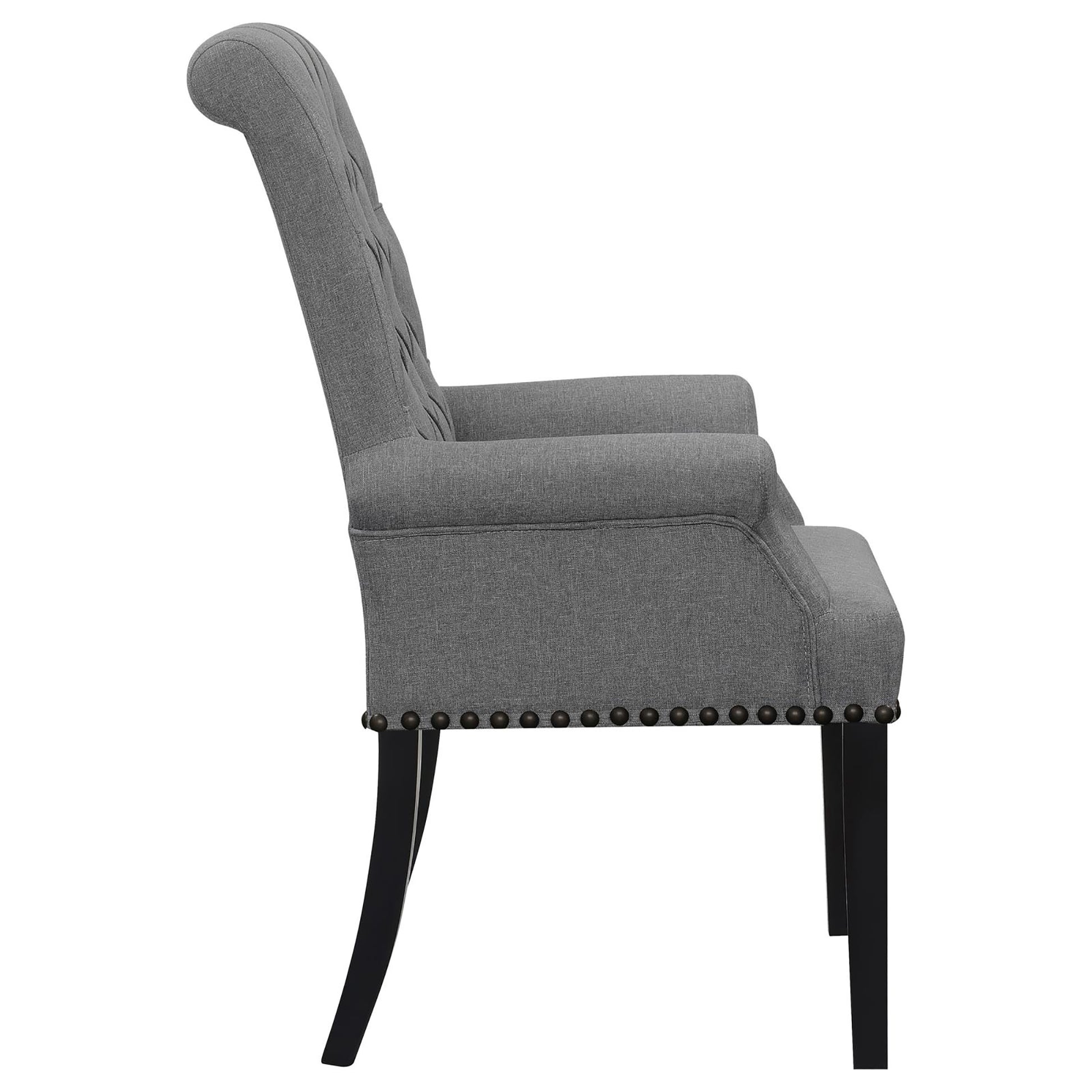 Grey Tufted Arm Chairs With Trim Solid Grey Espresso Dining Room Foam Spot Clean Transitional Arm Chair Rubberwood Tufted Back Foam Fabric