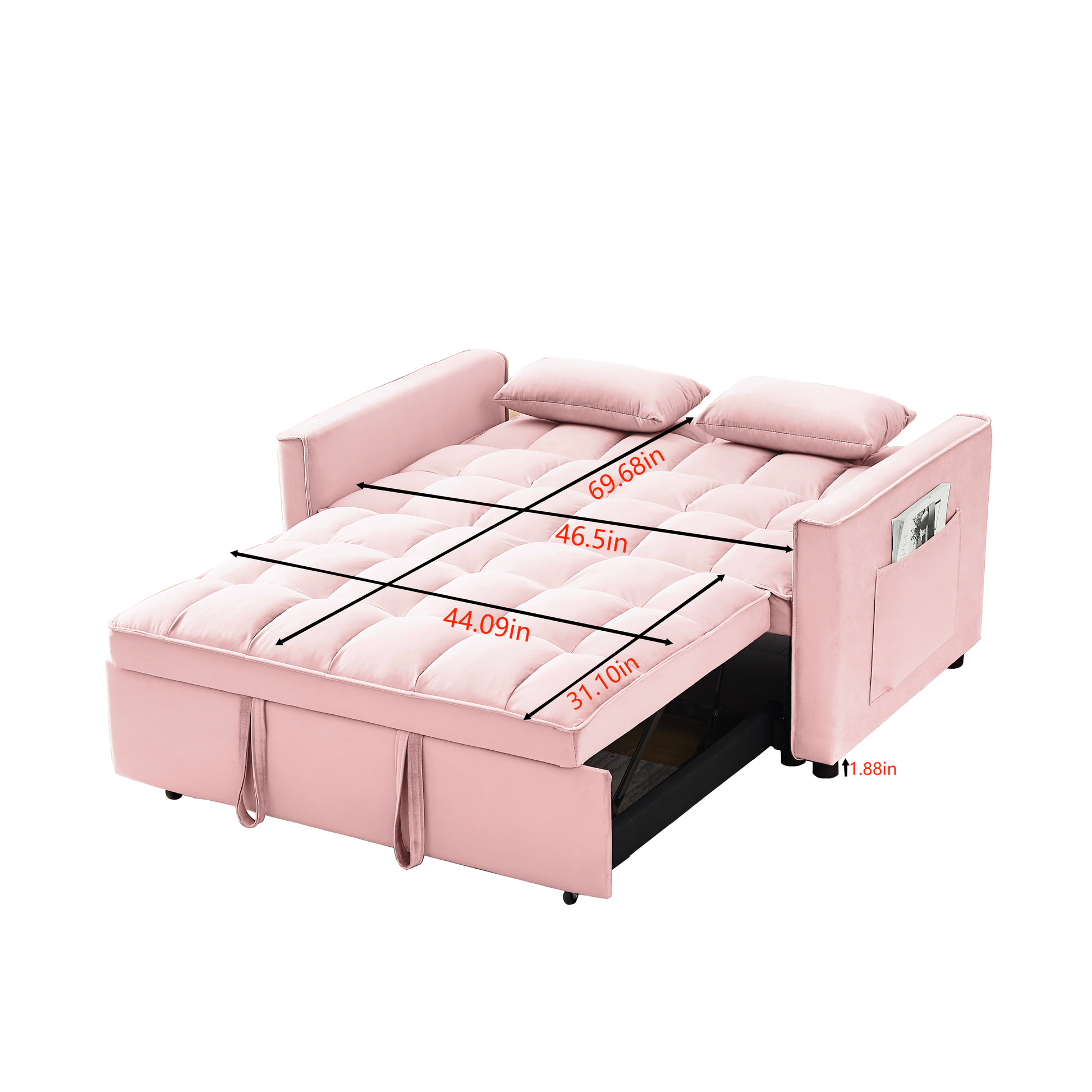 Modern Velvet Loveseat Futon Sofa Couch W Pullout Bed,Small Beautiful Seat Lounge Sofa W Reclining Backrest,Toss Pillows, Pockets,Furniture For Living Room,3 In 1 Convertible Sleeper Sofa Bed, Pink Pink Light Brown Velvet Wood Primary Living Space Medium