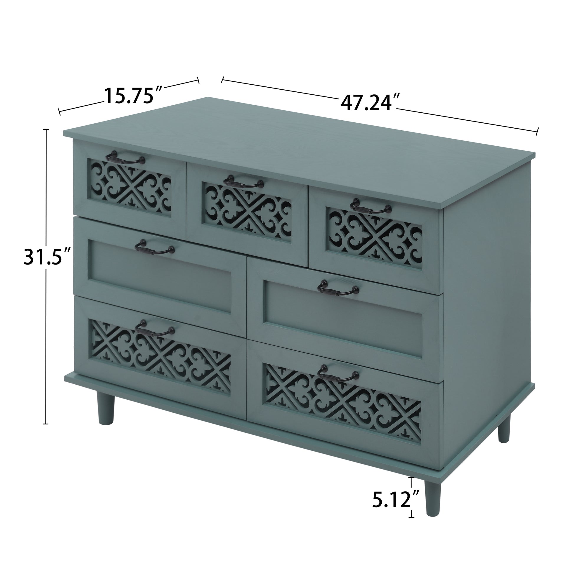 7 Drawer Cabinet, American Furniture, Suitable For Bedroom, Living Room, Study Dark Green Particle Board