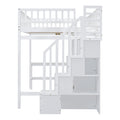 Full Size Loft Bed With Bookshelf,Drawers,Desk,And Wardrobe White Full White Solid Wood