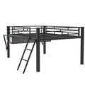 Gaming Mid Loft Bed With Desk, Led, Full, Black Full Black Mdf Metal