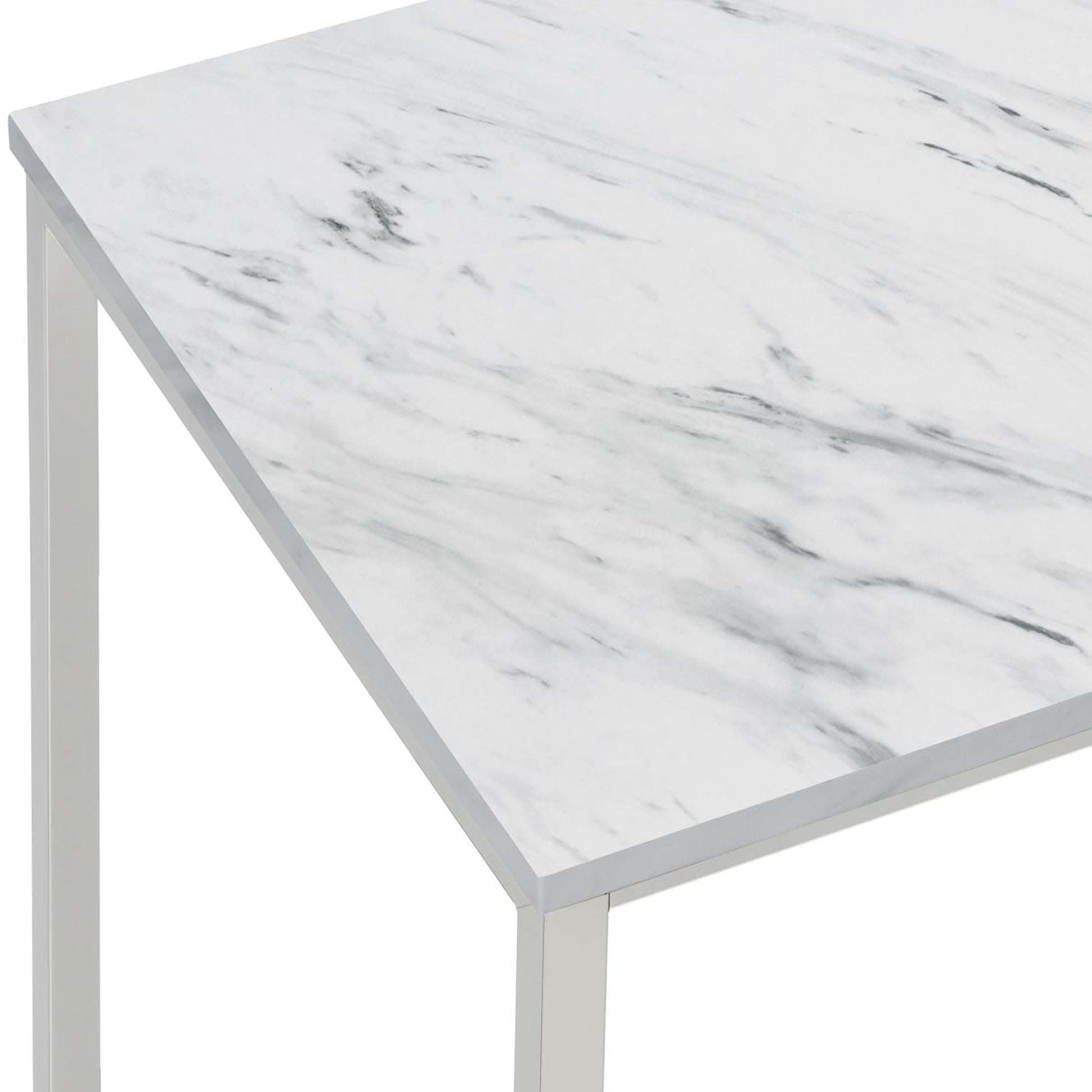 White Faux Marble And Satin Nickel Coffee Table White Primary Living Space Contemporary,Modern Square Coffee & End Tables Metal Sled