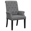 Grey Tufted Arm Chairs With Trim Solid Grey Espresso Dining Room Foam Spot Clean Transitional Arm Chair Rubberwood Tufted Back Foam Fabric