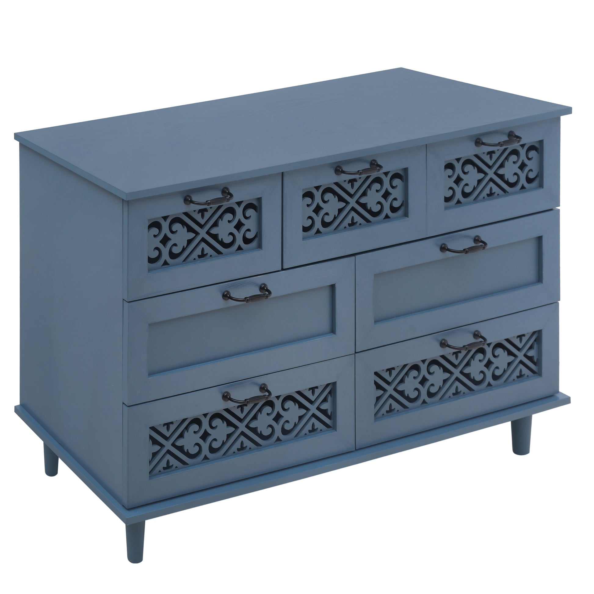 7 Drawer Cabinet, American Furniture, Suitable For Bedroom, Living Room, Study Blue Particle Board