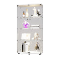 Two Door Led Lights Glass Display Cabinet 4 Shelves With Door, Floor Standing Curio Bookshelf For Living Room Bedroom Office, 64.7